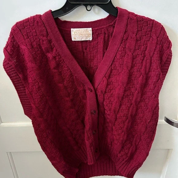 Vintage Pendleton Cable-Knit Button-Front Sweater Vest in Berry Red - Picture 1 of 3